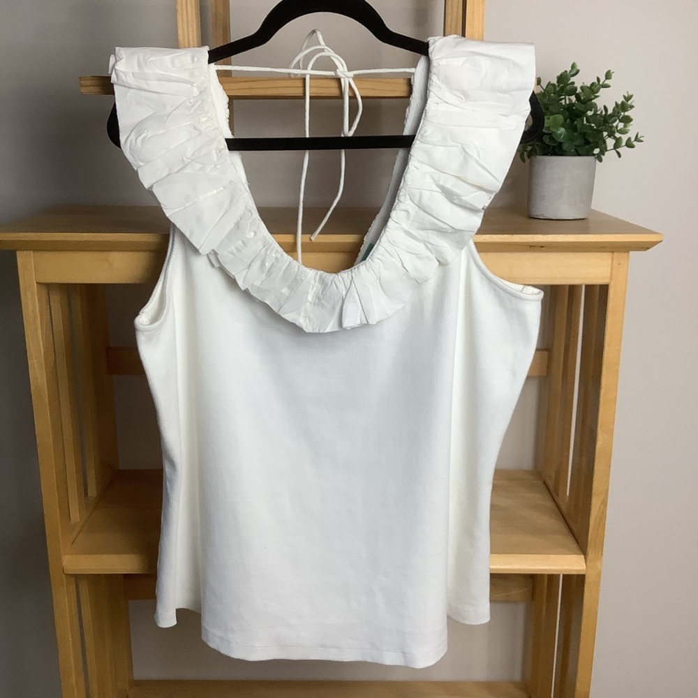 NWOT Anthropologie Maeve Plus Size Women's Stretch Knit Ruffled Top Tie Back 2X!